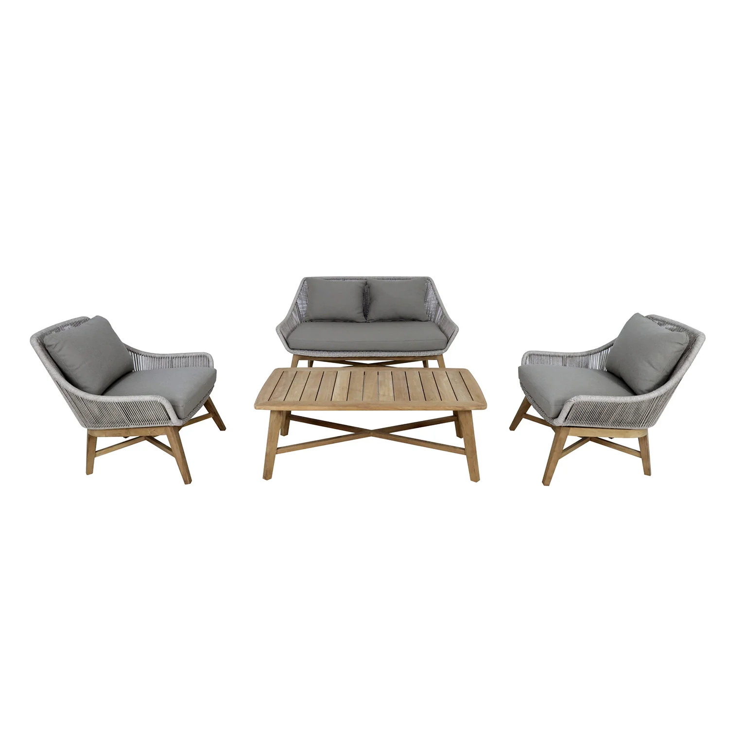 String Teak Outdoor 4 Seater Lounge with Coffee Table - Image 5