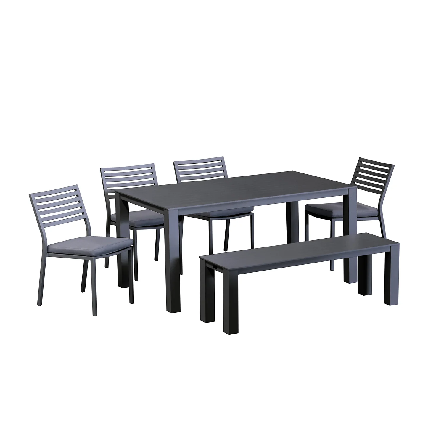Vernon 160 cm Table Vernon 140 cm Bench and Coda Chair Outdoor Dining Setting