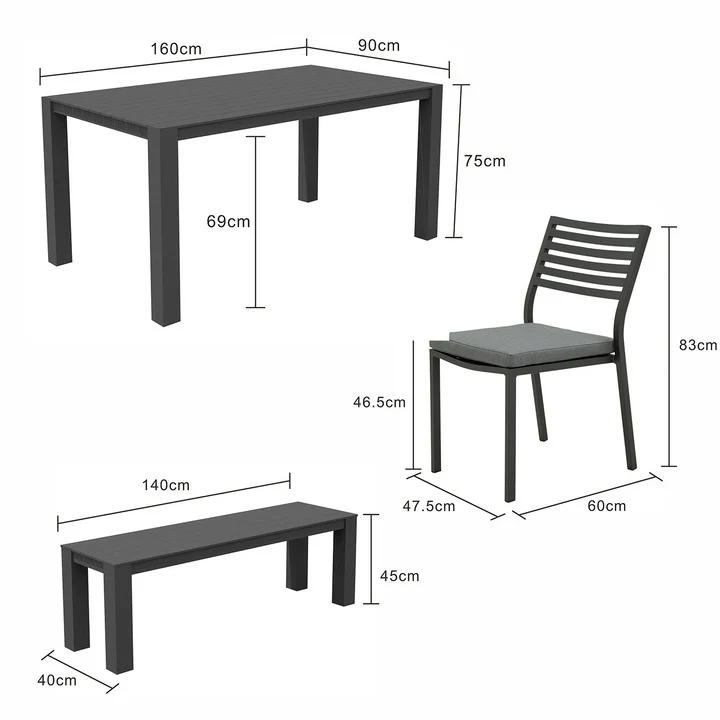 Vernon 160 cm Table Vernon 140 cm Bench and Coda Chair Outdoor Dining Setting - Image 15