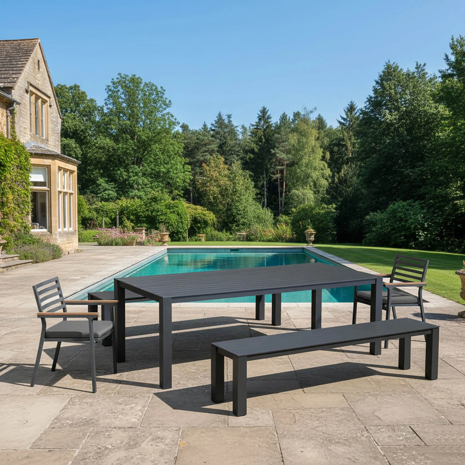 Vernon 160 cm Table Vernon 140 cm Bench and Lotus Chair Outdoor Dining Setting - Image 2