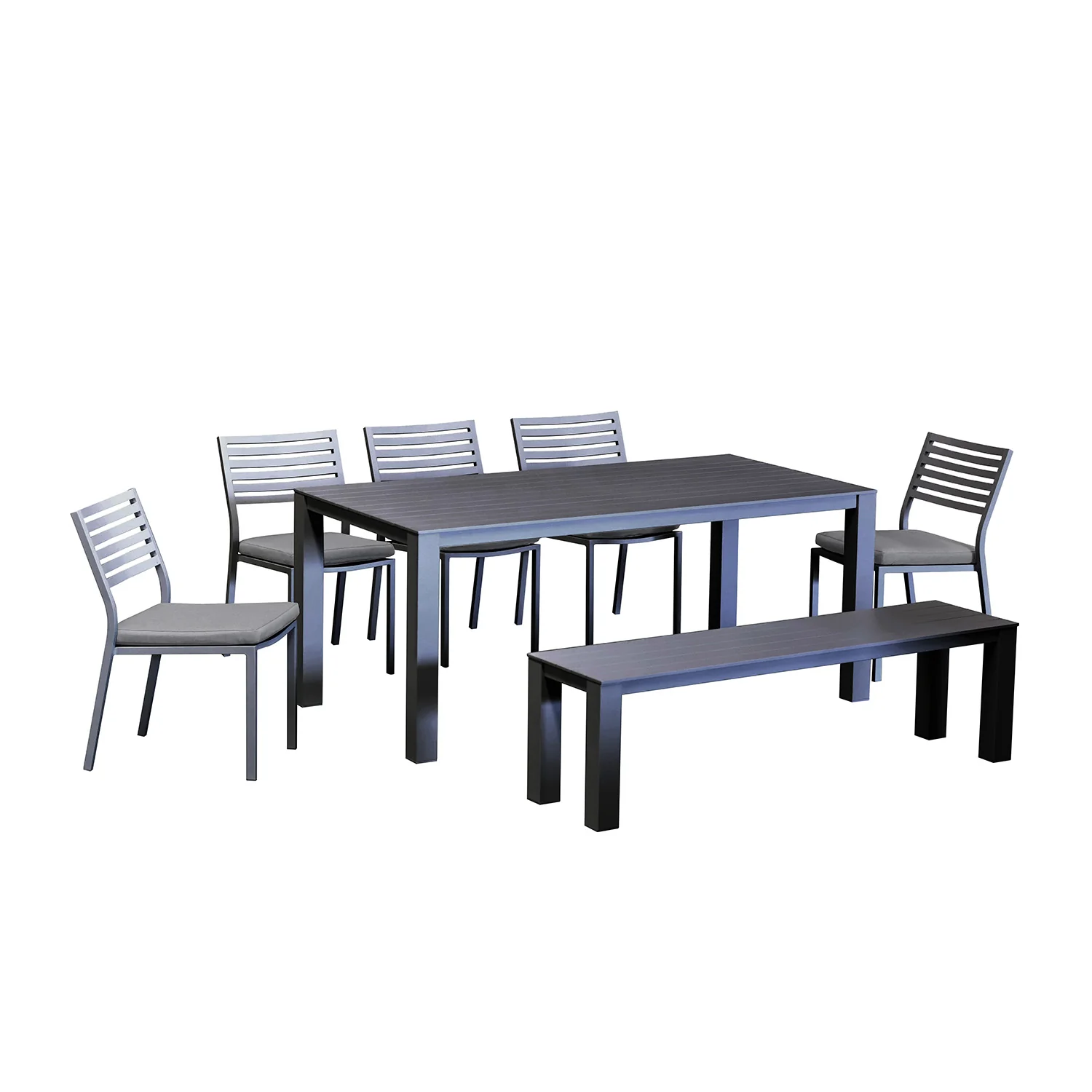Vernon 180 cm Table Vernon 160 cm Bench and Coda Chair Outdoor Dining Setting