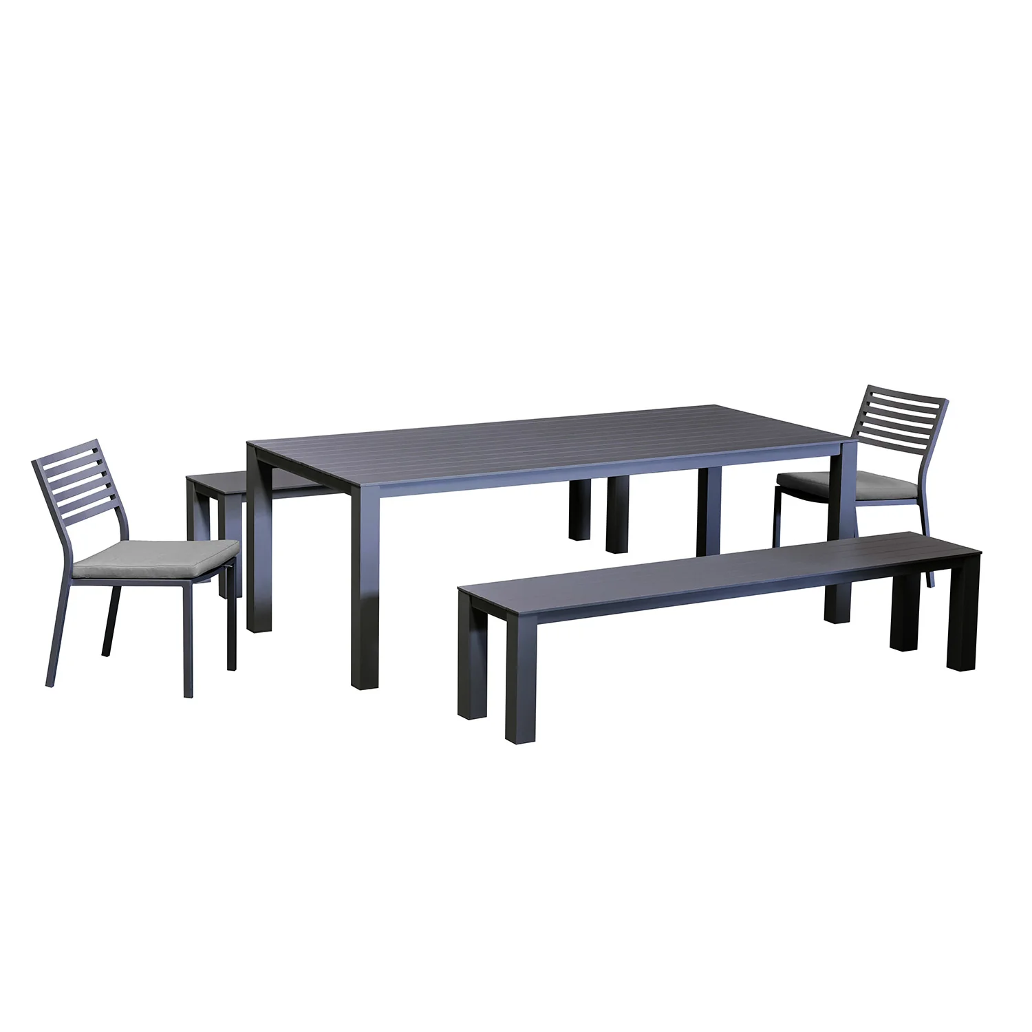 Vernon 220 cm Table Vernon 200 cm Bench and Coda Chair Outdoor Dining Setting