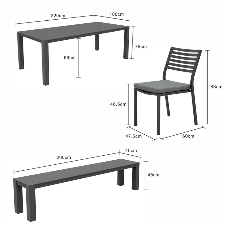 Vernon 220 cm Table Vernon 200 cm Bench and Coda Chair Outdoor Dining Setting - Image 15