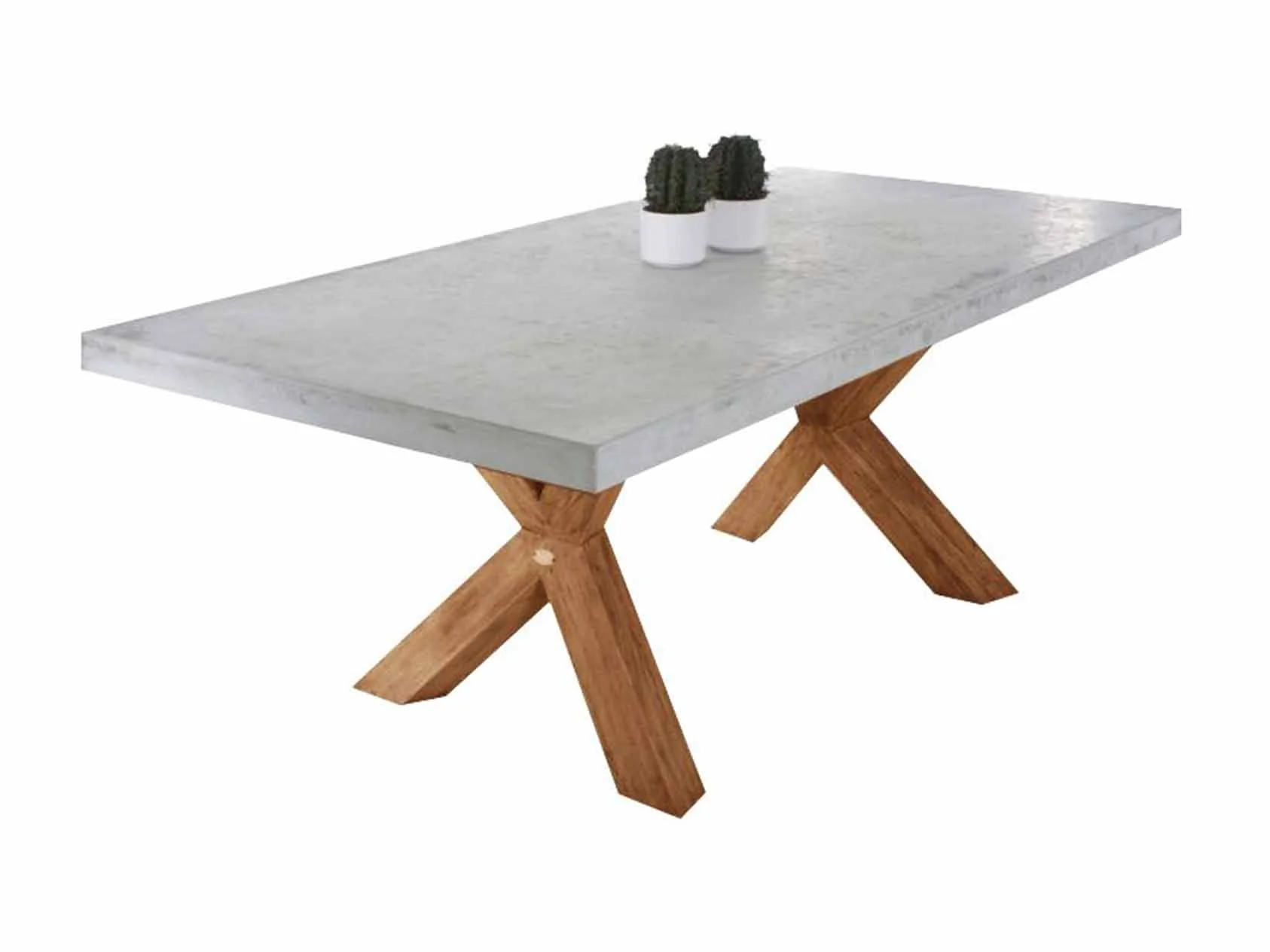 Zen Outdoor Concrete Dining Table With Teak Cross Leg 210 cm