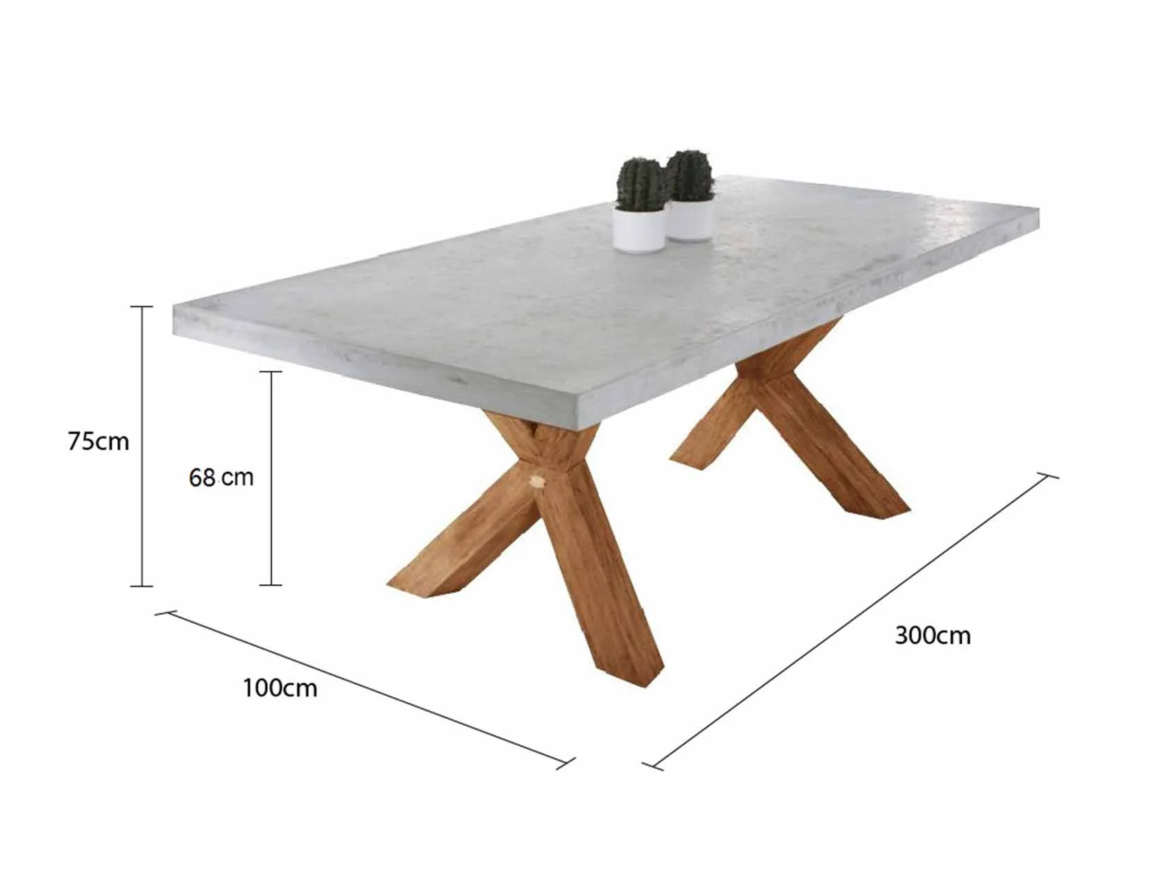 Zen Outdoor Concrete Dining Table With Teak Cross Leg 300 cm - Image 4