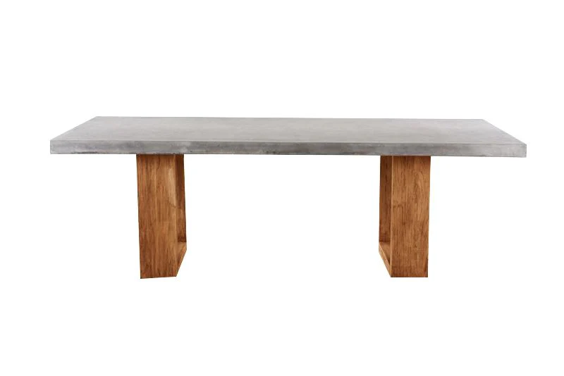 Zen Outdoor Concrete Dining Table With Teak U Shape Leg 210 cm