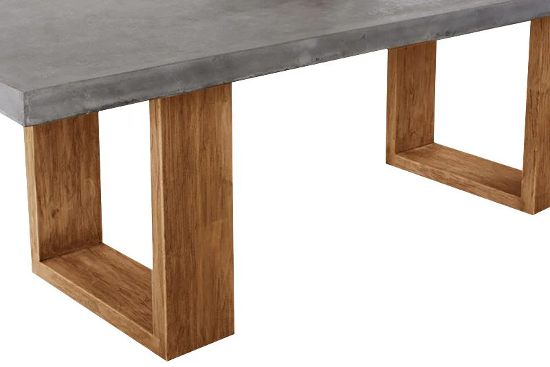 Zen Outdoor Concrete Dining Table With Teak U Shape Leg 210 cm - Image 2