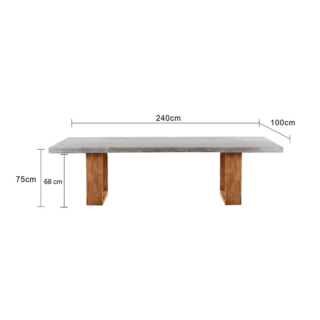 Zen Outdoor Concrete Dining Table With Teak U Shape Leg 240 cm - Image 2